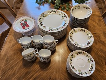 Holiday Classics By Gibson Designs. Everyday China - Service For 12 Plus A Santa Cookie Dish