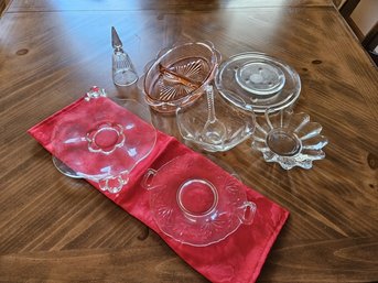 Nice Selection Of Antique Depression Glass, Vintage Glass Plates, Dishes By Duncan & Miller & More