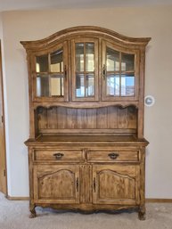 Solid Wood China Hutch With Mirror Back, Metal Accent And Interior Lights
