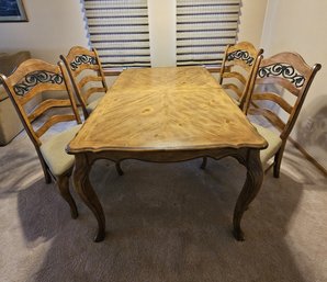 Lovely Solid Built Dinning Table With Metal Accents. Includes 4 Side Chairs, 2 Arm Chairs & 1 Leaf