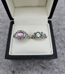 Vintage Style Sterling Silver Tiger's Eye And Mother Of Pearl Rings  - One Clearly Marked 925
