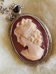 This Vintage Cameo Necklace Features A Intricately Carved Pendant Set In A Two Tone Bezel Frame