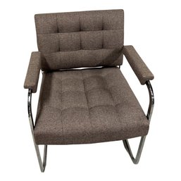 Set Of 2 Modern Brown Tufted Lounge Chair With Chrome Sled Base And Upholstered Arms