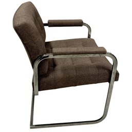 Set Of 6 Modern Brown Tufted Lounge Chair With Chrome Sled Base And Upholstered Arms