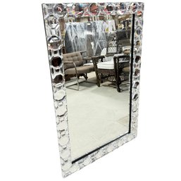 Large Contemporary Faceted Crystal Style Wall Mirror With Black Backing
