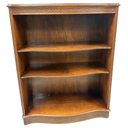 Vintage Wood Bookcase With Carved Detail And Three Shelves