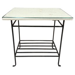Vintage Marble Top Pedestal Side Table With Carved Wood Base