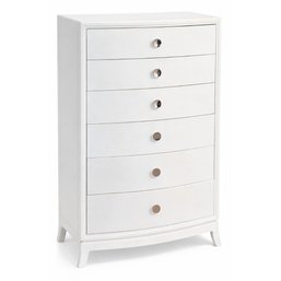 White Curved Front 6 Drawer Chest With Chrome Knob Hardware