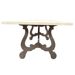 Large Two Tone Wood Dining Table With Decorative Trestle Base