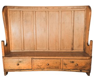 High Back Mid-19th Century Bowed Pine Settle