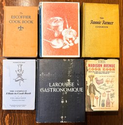 Six Vintage Cookbooks, Escoffier, Julia Child, Larousse....