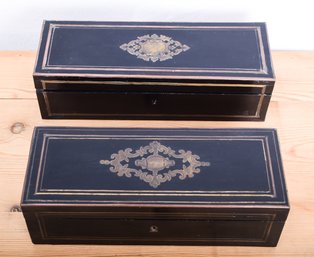 Two Ebony Antique Glove Boxes With Brass Inlay