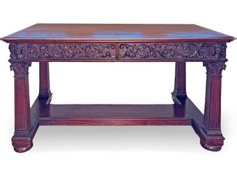 Renaissance Revival Oak Library Table