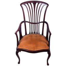 Art Nouveau Windsor Mahogany Chair With Velvet Upholstered Seat