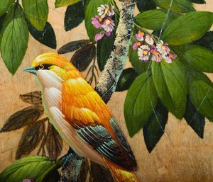 Original Mid-century Oil Birds Painting By Gris
