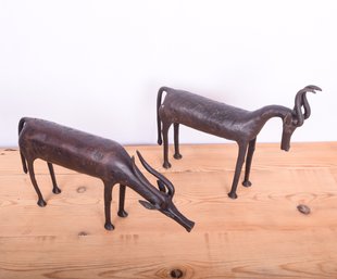 Pair Of African Bronze Antelope Sculptures