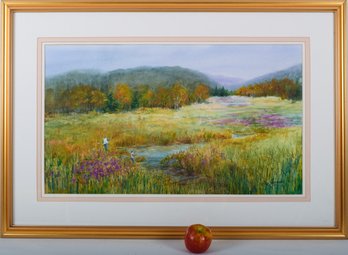 Watercolor Landscape Painting With Fly Fishermen By Else Thomsen Fragasso