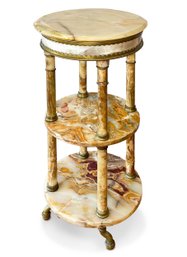Louis XVI Style Three-tier Onyx And Ormolu Pedestal Side Table