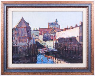 Harbor Scene, Oil On Panel, By Joe Levin