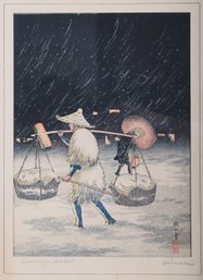 'Evening Snow' Woodblock Print By Hiroaki