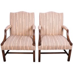 Vintage Chippendale Style Upholstered Armchairs