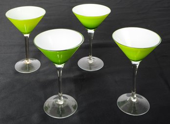 Four Elance Green Cased Glass Martini Glasses