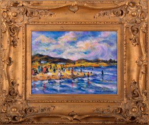 Painting By Charles McCamey Of A Lively Beach Scene