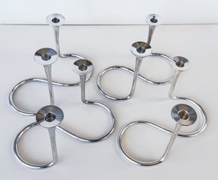 Four Vintage Sterling Silver Anton Michelsen Candlesticks By Eigil Jensen