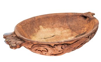Antique Carved Spouted Norwegian Ale Bowl