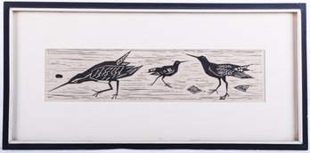 'Sandpipers In Fog' Framed Woodcut Print By Paul Shaub
