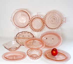 A Collection Of Pink Depression Glass