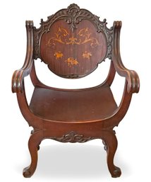 Victorian American Antique Inlaid Mahogany Throne Chair