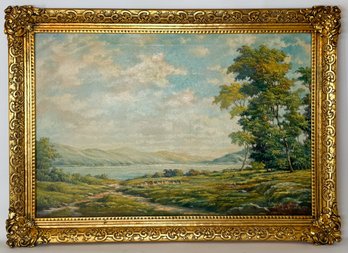 An Antique Landscape Oil Painting On Canvas