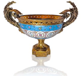 French Sevres Style Gilt Bronze And Enamel Centerpiece Bowl