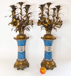 Pair Of French/Sevres-style Gilt Bronze And Enamel Girandoles