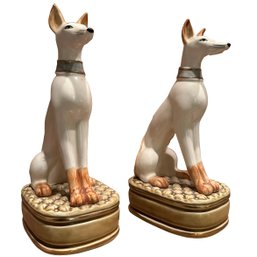 Porcelain Staffordshire Dog Desk Accessory With Ibizian Elk Hounds On Pedestal Base
