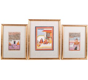 Three Framed Antique Persian Illuminated Manuscripts
