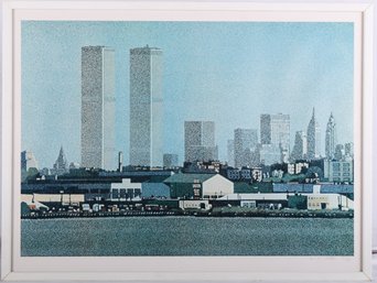 Signed Lithograph Print Of Manhattan Skyline With Twin Towers