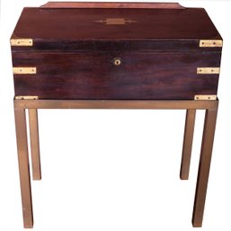 Antique 1800 English Campaign Desk On Brass Stand By J. Bramah, Picadilly