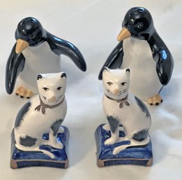 Porcelain Cats And Penguin Sale And Pepper Shakers