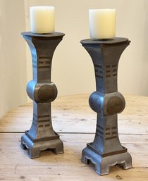Antique Asian Pewter Candlesticks / Lamp Bases