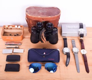 A Gentleman's Lot: Binoculars, Watches, Sunglasses, Cufflinks, Money Clips