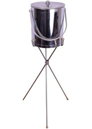 Mid-Century Aluminum Ice Bucket On Tripod