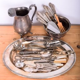 Large Lot Of Assorted Silverplate Serving Utensils And Trays