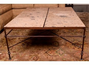 Iron & Travertine Coffee Table