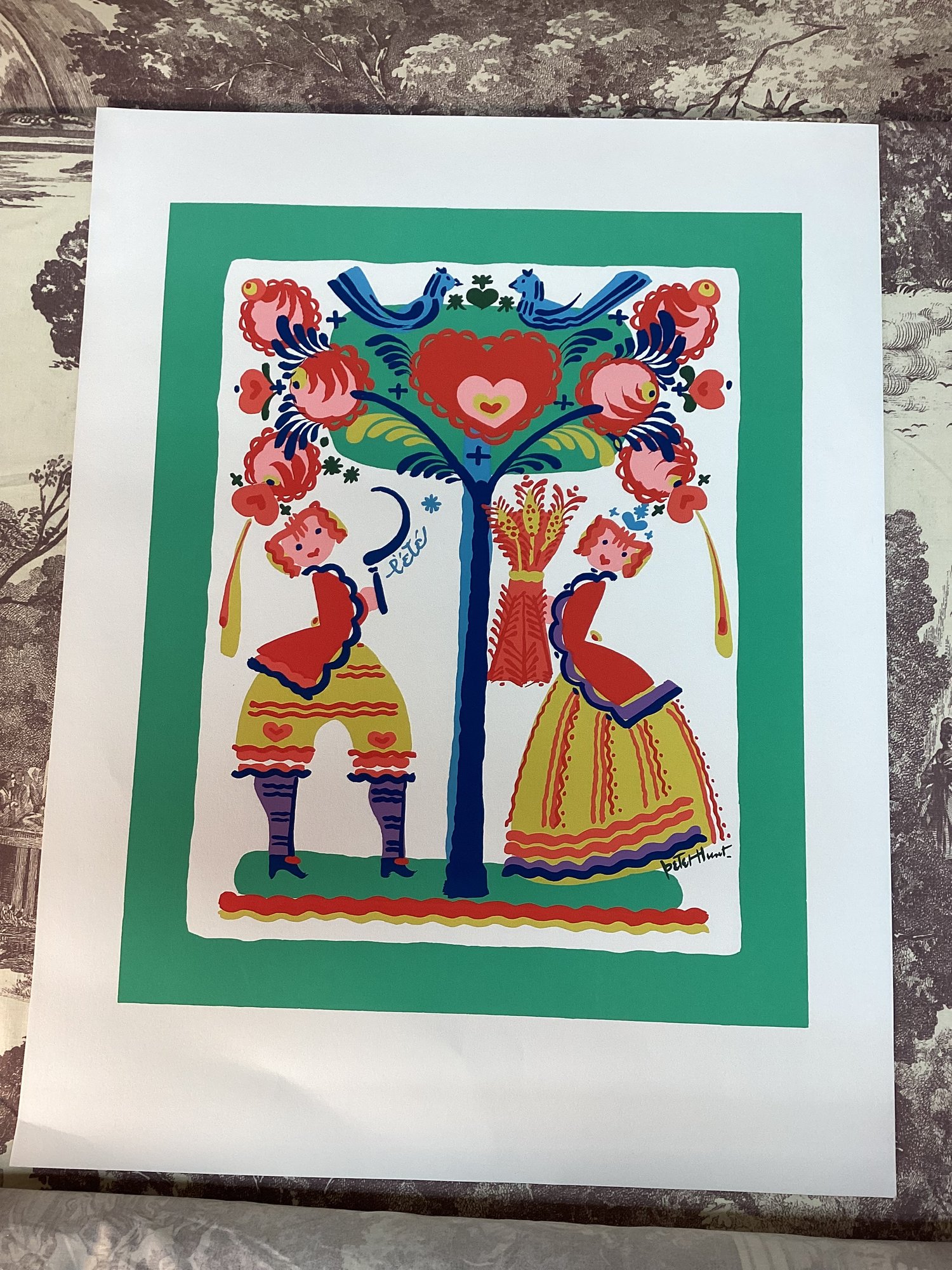 Original Peter Hunt Serigraph Folk Art Green "Lete" #2 #4189 ...