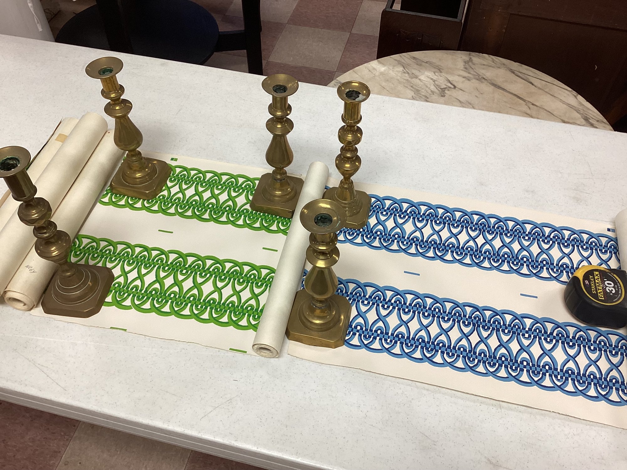 5 Rolls Vintage Brunschwig & Fils Green And Blue Border Wallpaper 4278