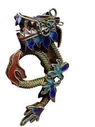 Vintage Brass Filigree And Enameled Dragon Pendant