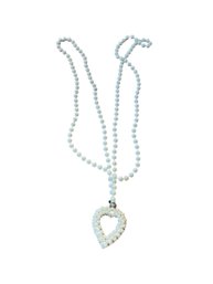 Vintage Extra Long Faux Pearl Heart Necklace