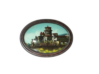 Antique Oval Convex Reverse Painted Glass Art